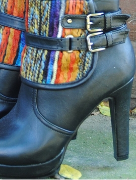Botine Dama Cu Toc, Catarame Si Material Textil Negre