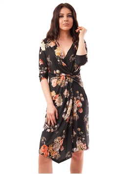 Rochie Cu Model Floral Neagra