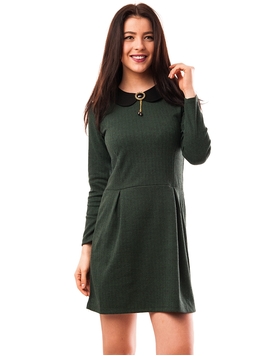 Rochie Cu Guler Si Brosa Verde