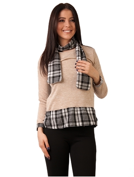 Bluza Dama Cu Esarfa In Carouri Bej