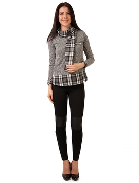 Pantaloni Dama Stil Colant Cu Piele Ecologica La Genunchi Negri