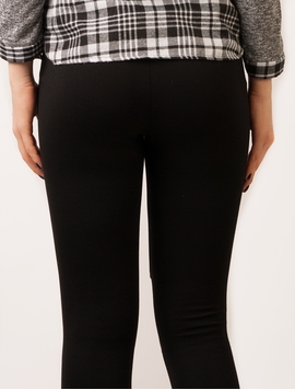 Pantaloni Dama Stil Colant Cu Piele Ecologica La Genunchi Negri
