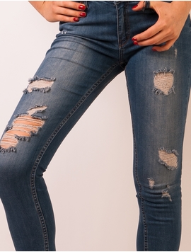 Jeans Dama Cu Rupturi Albastru