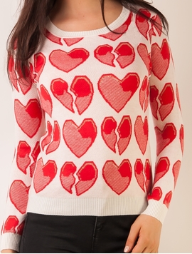 Pulover Dama Cu Inimioare Alb