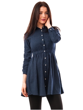 Camasa Dama Stil Rochita Cu Elastic In Talie Bleumarin