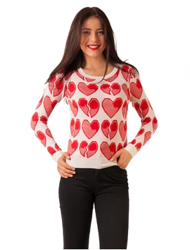 Pulover Dama Cu Inimioare Alb