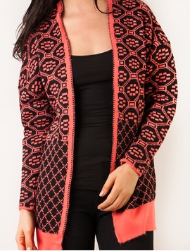 Cardigan Dama Cu Romburi Corai Si Negru