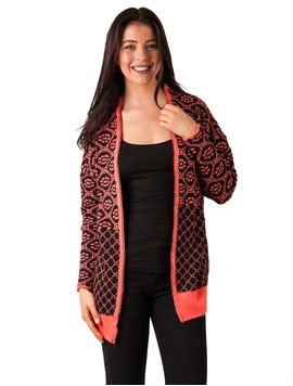 Cardigan Dama Cu Romburi Corai Si Negru
