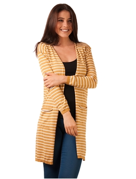 Cardigan Dama Lung In Dungi Mustar Si Alb