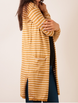 Cardigan Dama Lung In Dungi Mustar Si Alb