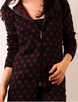 Cardigan Dama Cu Buline Si Gluga Negru Si Grena