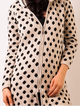 Cardigan Dama Cu Buline Si Gluga Bej Si Negru