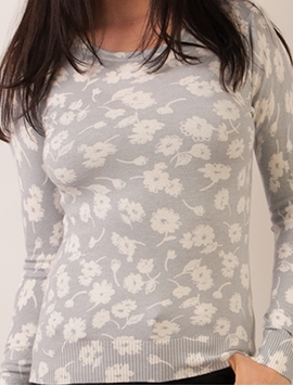 Bluza Dama Cu Flori Gri Si Alb