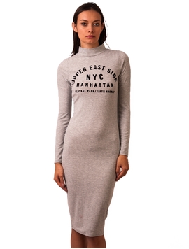 Rochie Cu Imprimeu In Fata NYC Gri