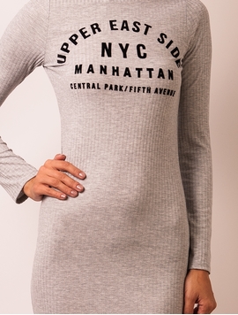 Rochie Cu Imprimeu In Fata NYC Gri