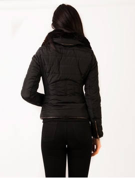 Geaca Dama Din Fas Cu Guler Din Blana Neagra