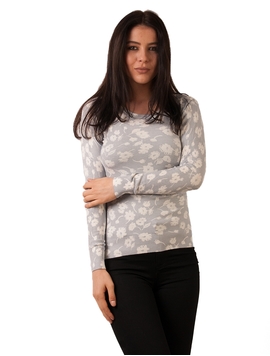 Bluza Dama Cu Flori Gri Si Alb