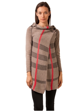 Cardigan Dama In Carouri Bej Si Rosu