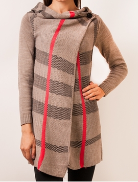 Cardigan Dama In Carouri Bej Si Rosu