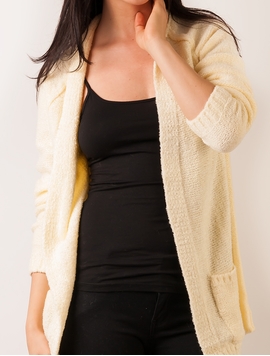 Cardigan Dama Pufos Cu Buzunare Galben Pal
