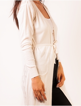 Cardigan Dama Cu Cordon Crem