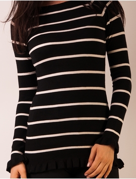 Pulover Dama Cu Dungi Negru Si Alb