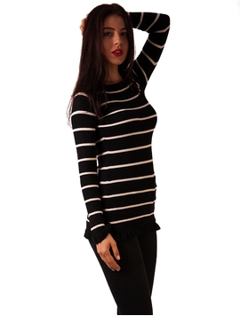 Pulover Dama Cu Dungi Negru Si Alb