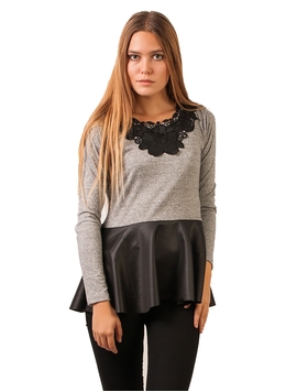 Bluza Dama Cu Guler Brodat Si Volane Gri