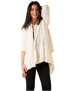 Cardigan Dama In Colturi Cu Buzunare Alb
