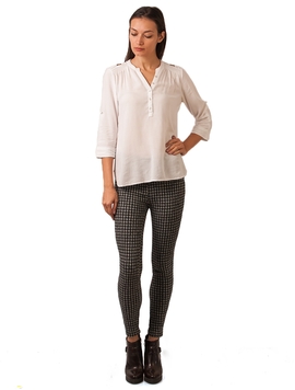 Pantaloni Dama Stil Colant Cu Imprimeu In Zig Zag Alb Negru