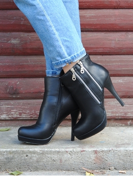 Botine Dama Cu Fermoare Si Toc Cui Negre