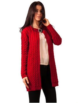 Cardigan Dama Accesorizat Cu Brosa Rosu 