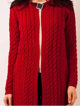 Cardigan Dama Accesorizat Cu Brosa Rosu 