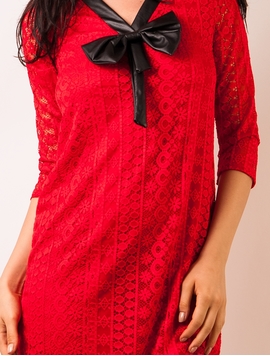 Rochie Dantela Cu Fundita Rosie
