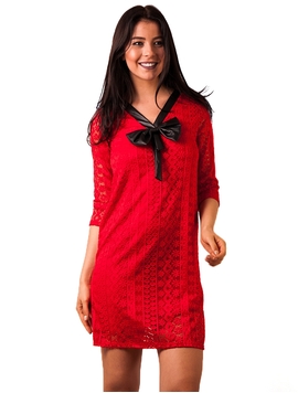 Rochie Dantela Cu Fundita Rosie