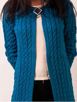 Cardigan Dama Accesorizat Cu Brosa Albastru Deschis