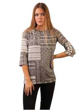 Bluza Dama Cu Model Geometric Si Maneci 3 pe 4 Gri