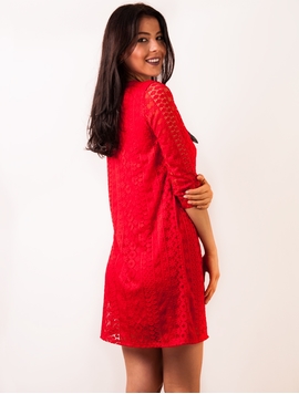 Rochie Dantela Cu Fundita Rosie