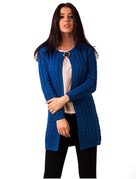Cardigan Dama Accesorizat Cu Brosa Albastru