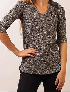 Bluza Dama Cu Piele Ecologica Si Maneci 3 pe 4 Gri