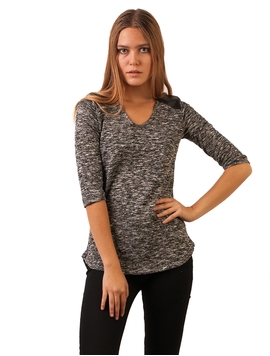 Bluza Dama Cu Piele Ecologica Si Maneci 3 pe 4 Gri