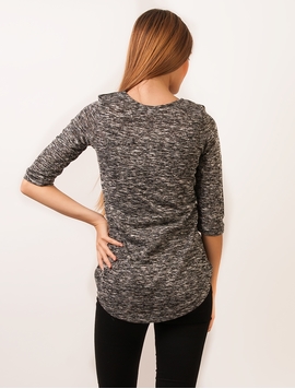 Bluza Dama Cu Piele Ecologica Si Maneci 3 pe 4 Gri