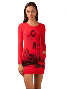 Rochie Cu Imprimeu Si Strasuri Rosie