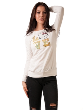 Bluza Dama Sport Cu Imprimeu Si Paiete Alba