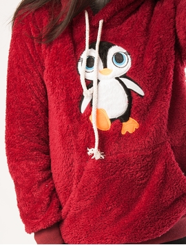 Hanorac Dama Pufos Cu Imprimeu Pinguin Grena
