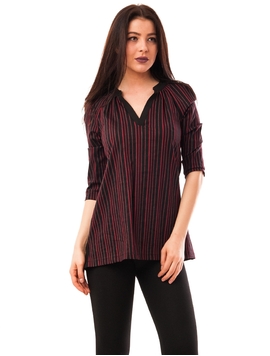 Bluza Dama Cu Dungi Verticale Negru Si Rosu