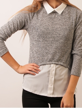 Bluza Dama Cu Baza Si Guler Stil Camasa Gri