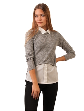 Bluza Dama Cu Baza Si Guler Stil Camasa Gri
