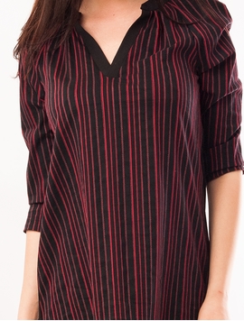 Bluza Dama Cu Dungi Verticale Negru Si Rosu