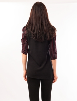 Bluza Dama Cu Dungi Verticale Negru Si Rosu